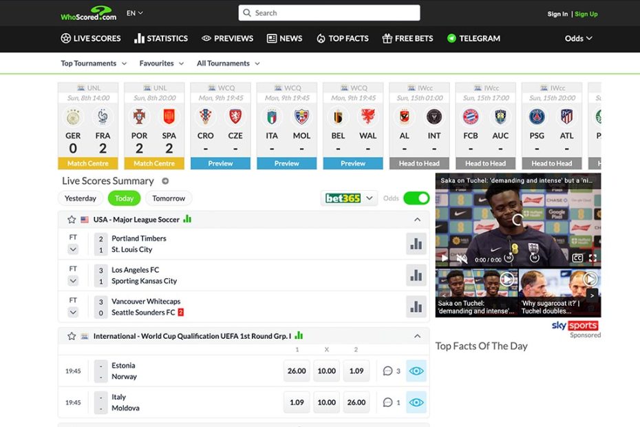 سایت نتایج مسابقات whoscored